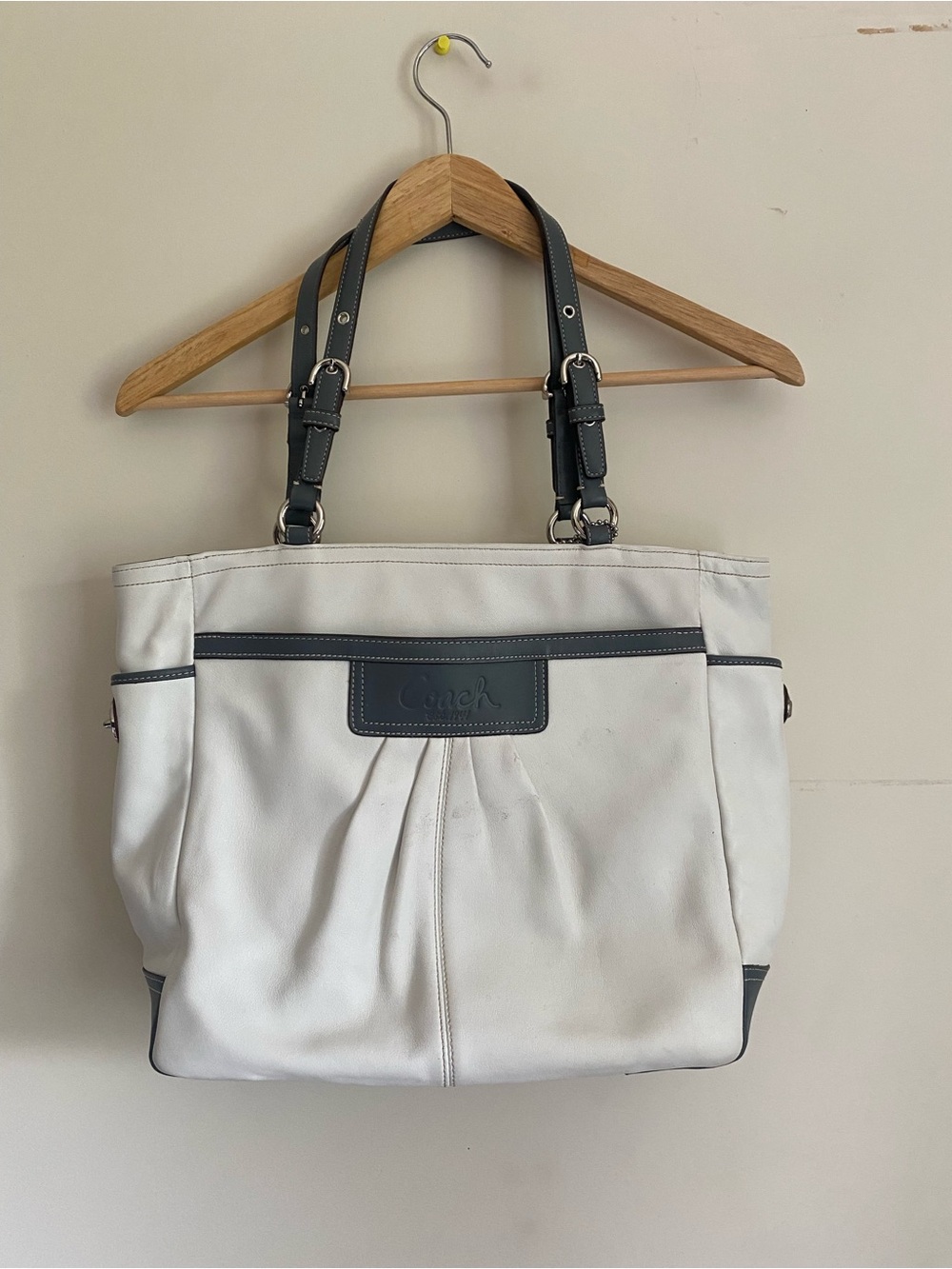 Vintage Coach White Leather Tote Bag
